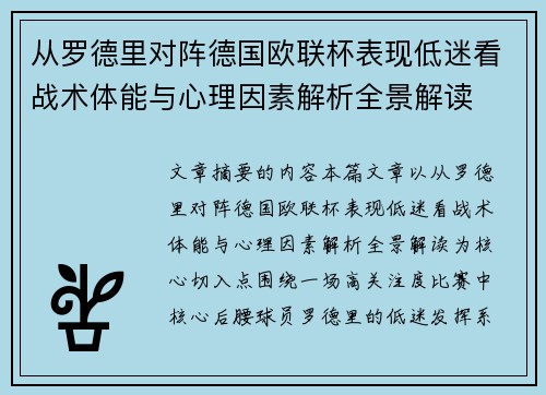 从罗德里对阵德国欧联杯表现低迷看战术体能与心理因素解析全景解读
