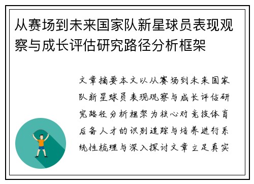 从赛场到未来国家队新星球员表现观察与成长评估研究路径分析框架